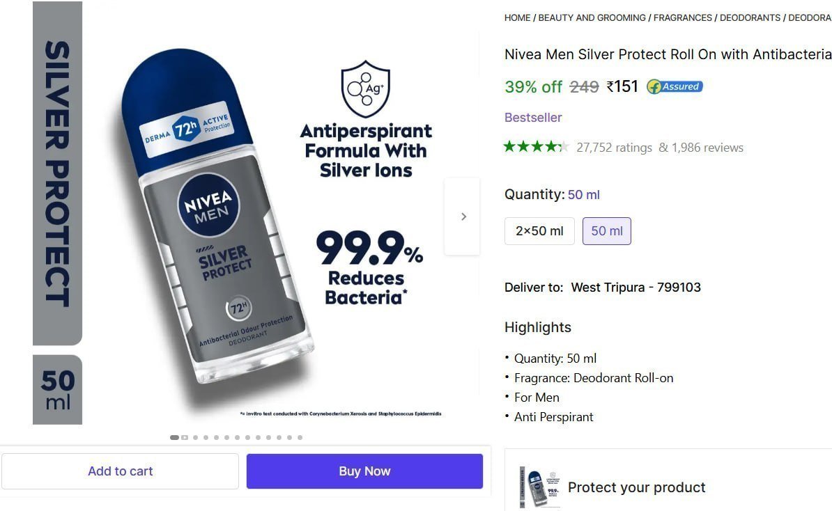 Nivea Men Silver Deodorant Roll-on - For Men 