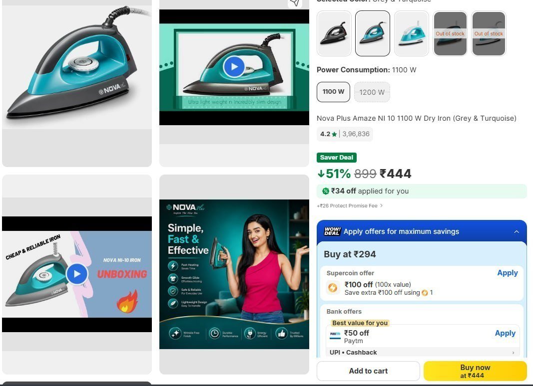 Nova Plus 1100w Dry Iron 444
