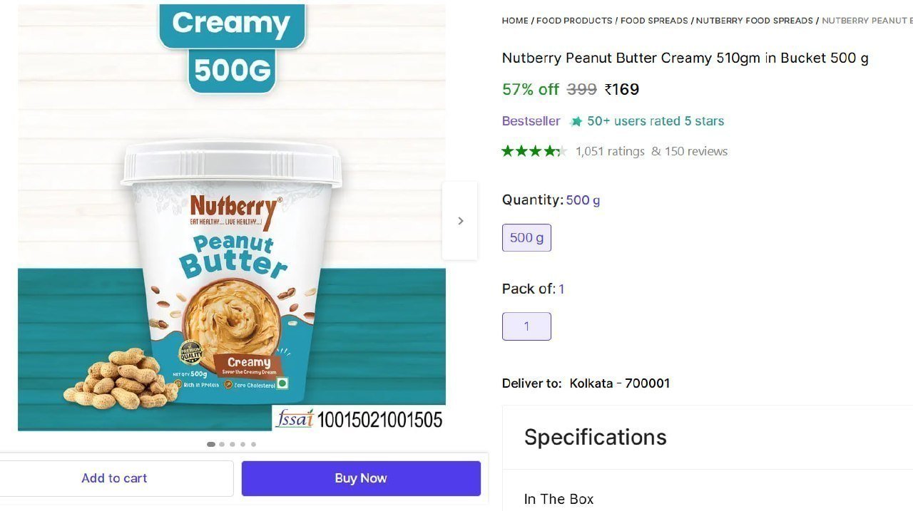 Nutberry Peanut Butter Creamy 510gm 169