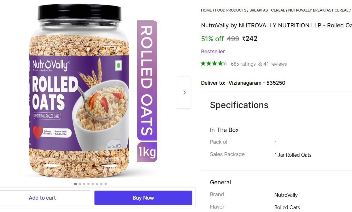 Nutrovally Rolled Oats 1kg 242
