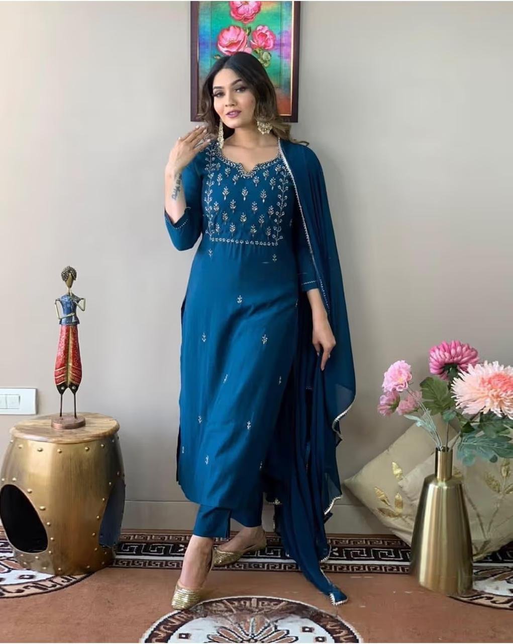 Nyrika Women Embroidered Straight Kurta Suit Set 5