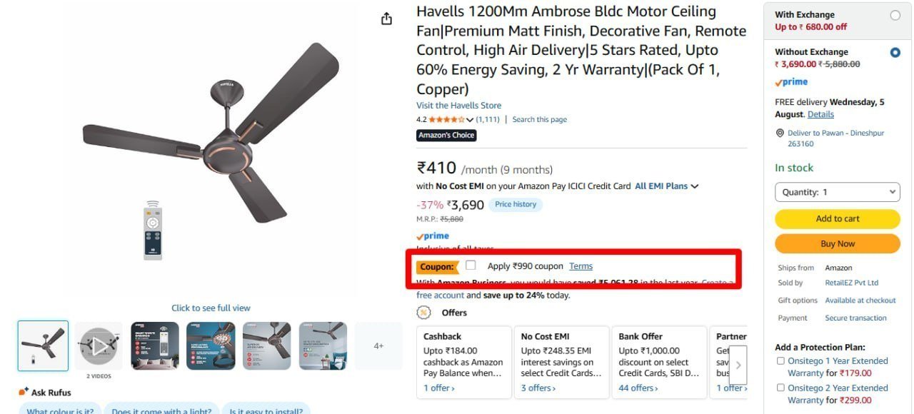 On Havells Bldc Ceiling Fans 2660 2700 2859 2891