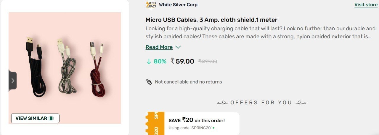 Ondc Micro Usb Data Cable (pack Of 3) At 39 U
