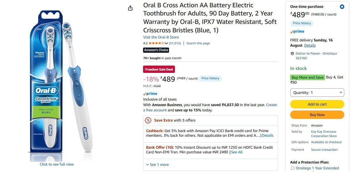 Oral B Aa Battery Electric Toothbrush 489