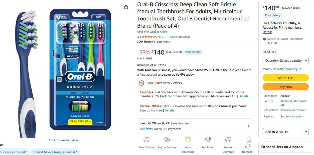 Oral-b Crisscross Toothbrush (pack Of 4) 140