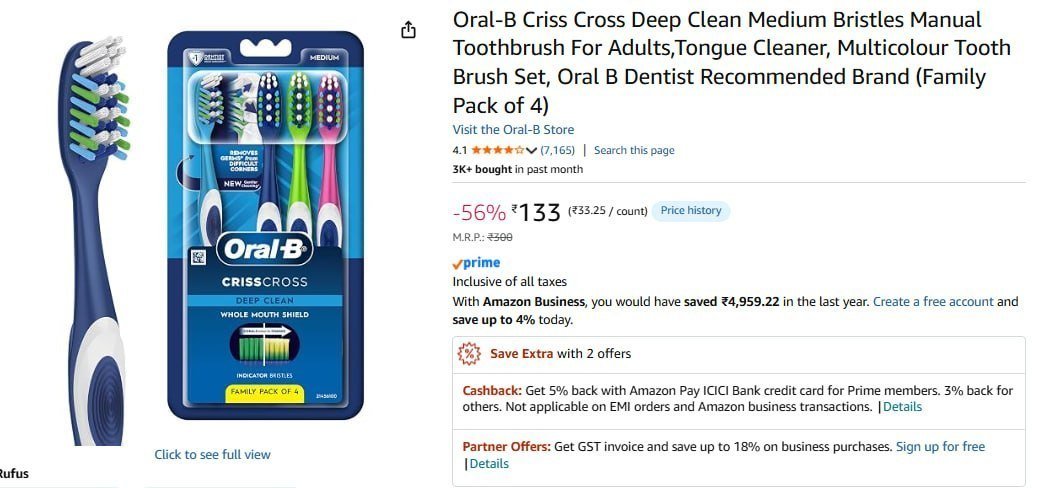 Oral-b Toothbrush (pack Of 4) 133
