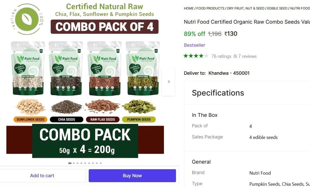 Organic Raw Combo Seeds Value Pack (200 G Pac
