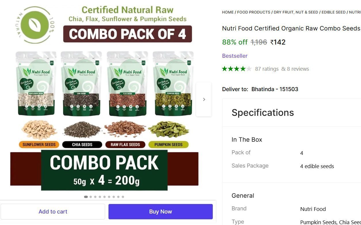Organic Raw Combo Seeds Value Pack (200 G Pac
