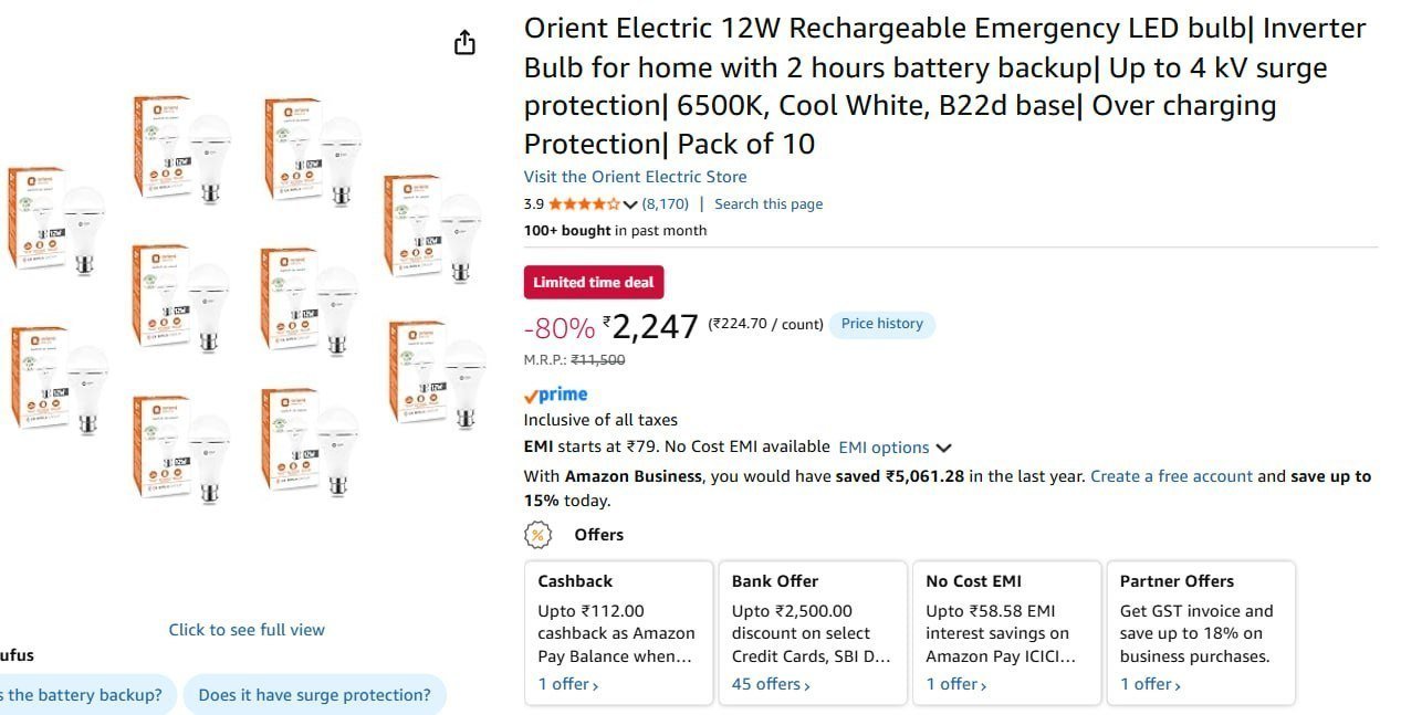 Orient 12w Emergency Led Bulb Pack Of 10 2247