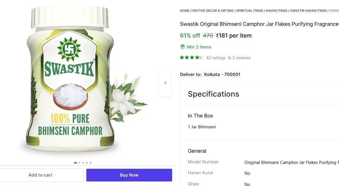 Original Bhimseni Camphor Jar 100g 181 Min Buy - 2