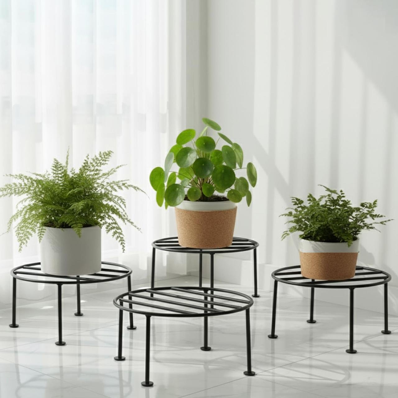 Oriley 4 Pcs Round Plant Stand Galvanised Metal Fl