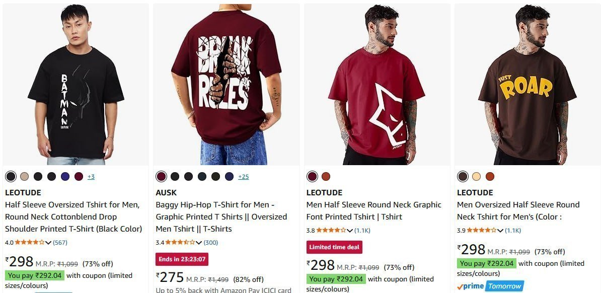 Oversized Mens T-shirts Starts 275