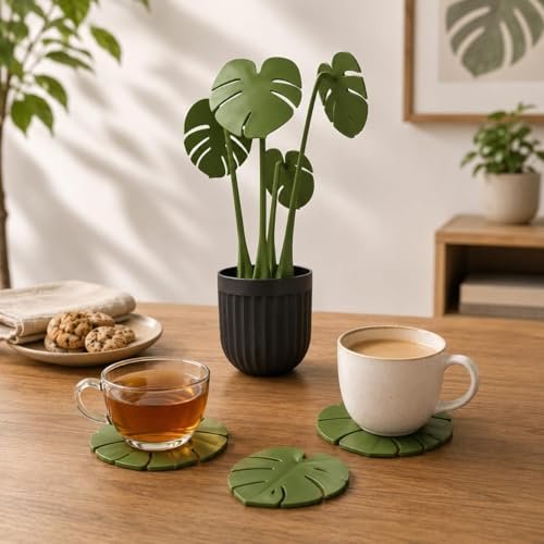 Pack Of 1 Monstera Leaf Coaster Set With Pot 