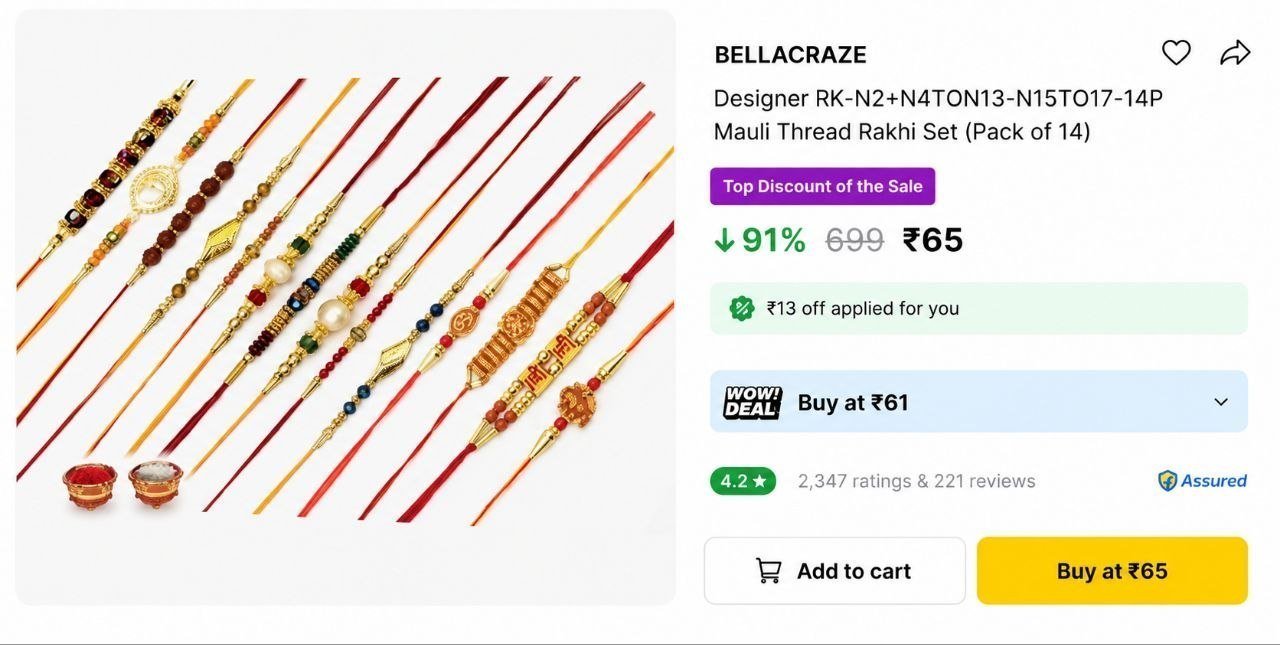 Pack Of 14 Rakhi With Roli Chawal 65