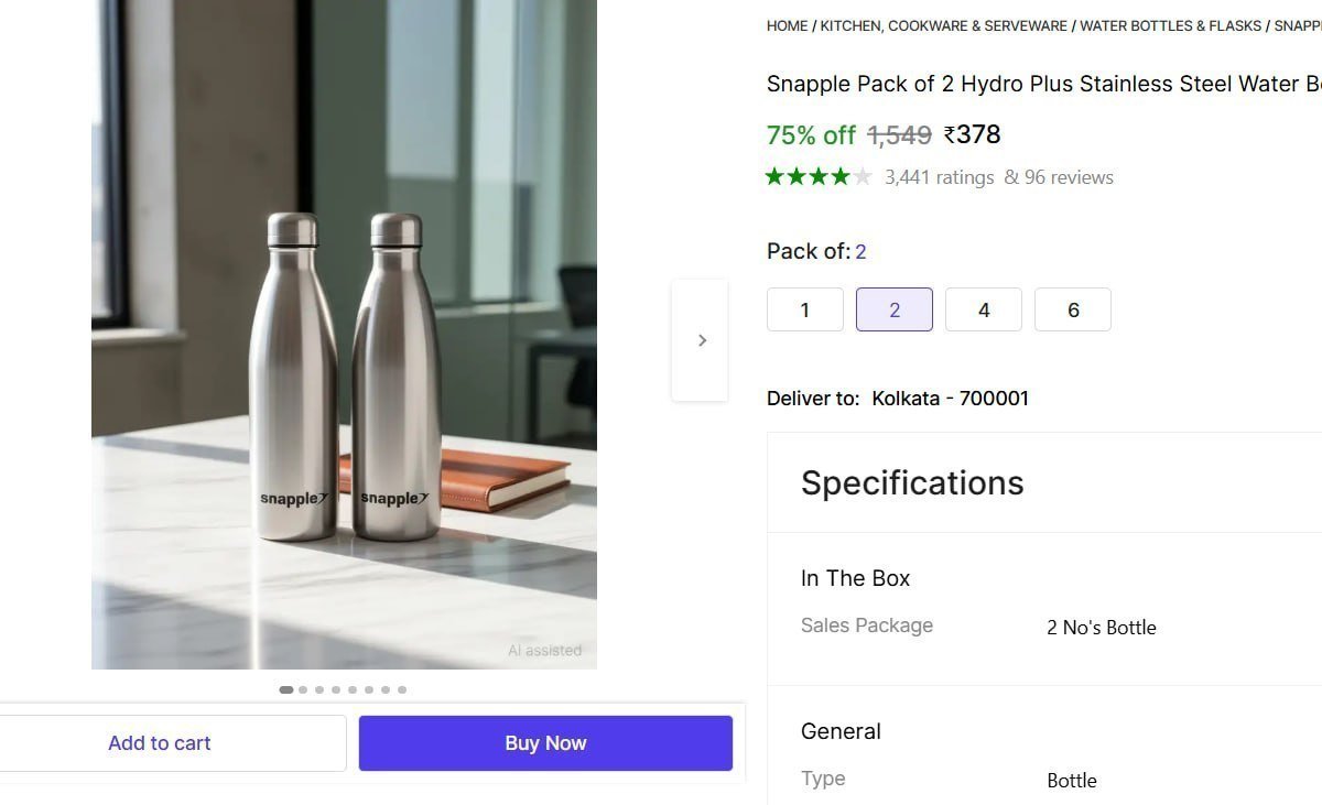Pack Of 2 Hydro Plus Stainless Steel Water Bottle 