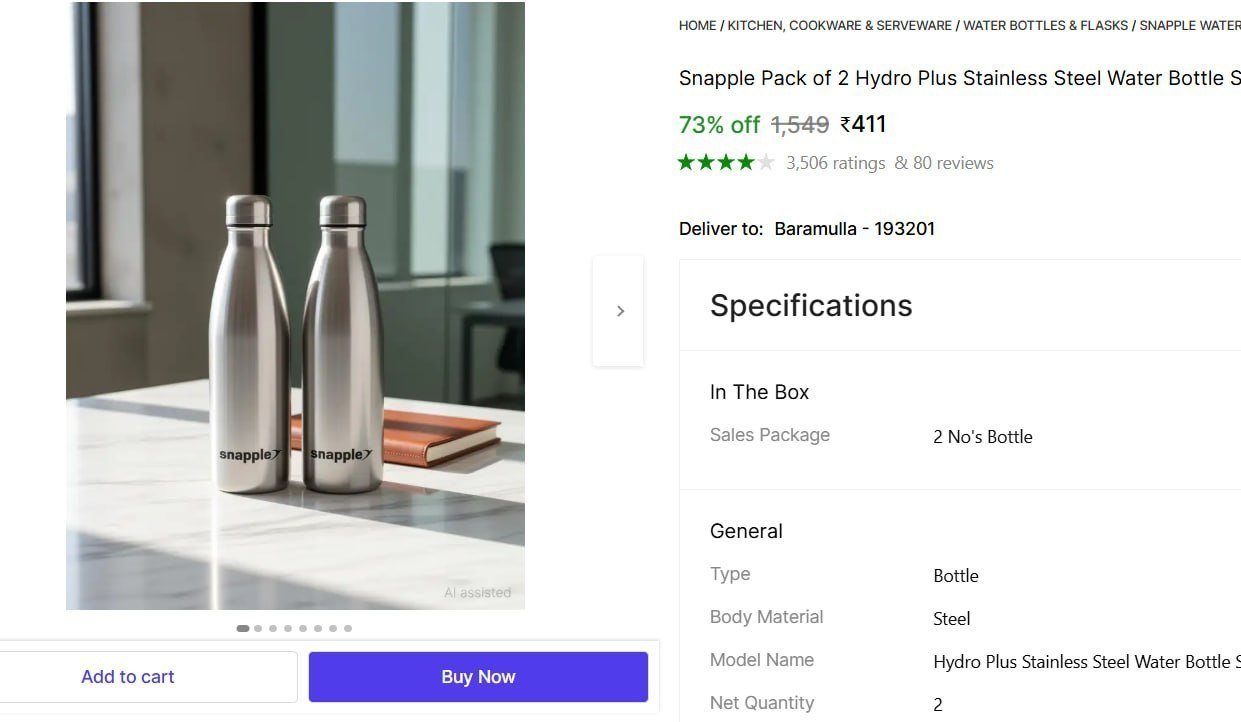 Pack Of 2 Hydro Plus Stainless Steel Water Bo