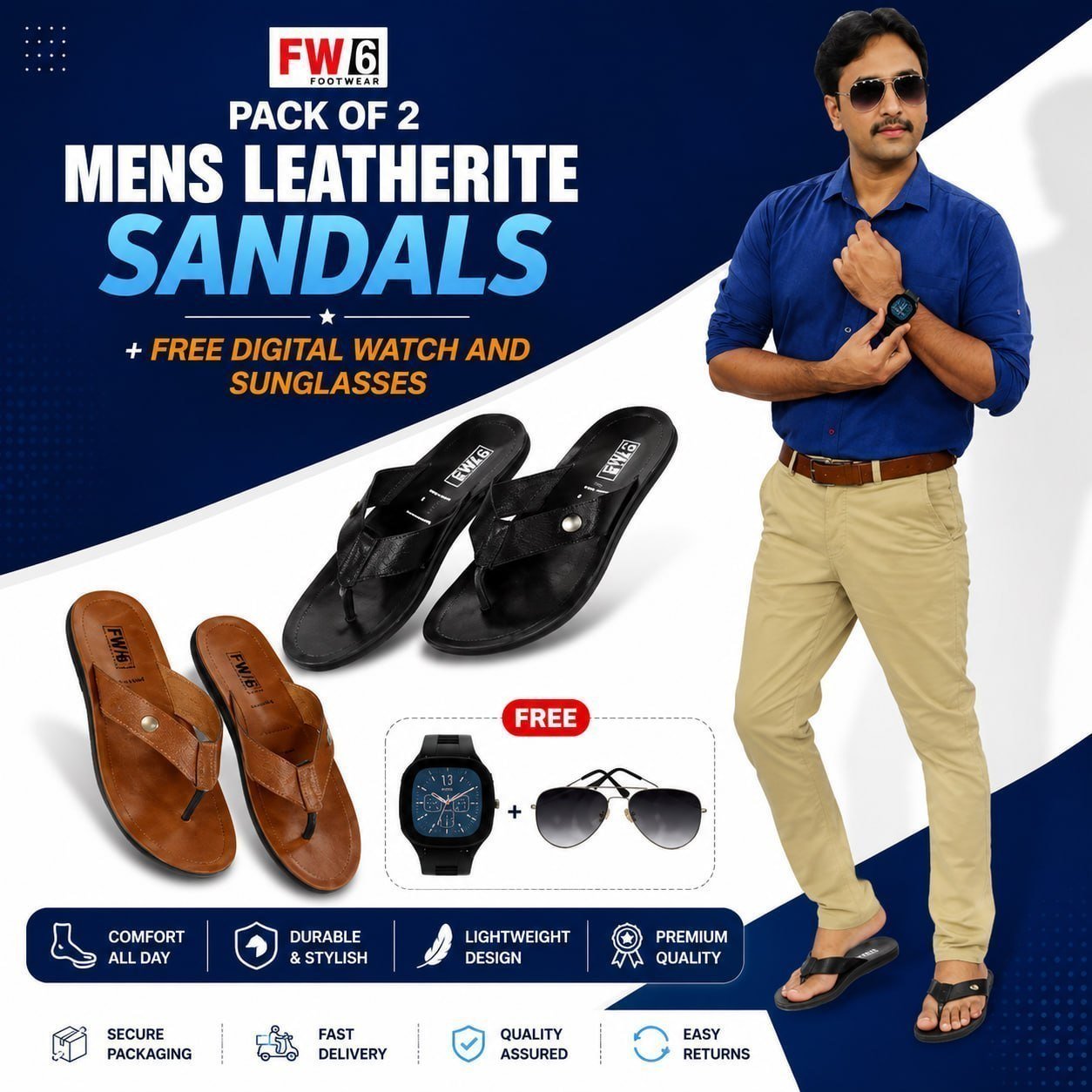 Pack Of 2 Men S Leatherite Sandals 430 Use - 