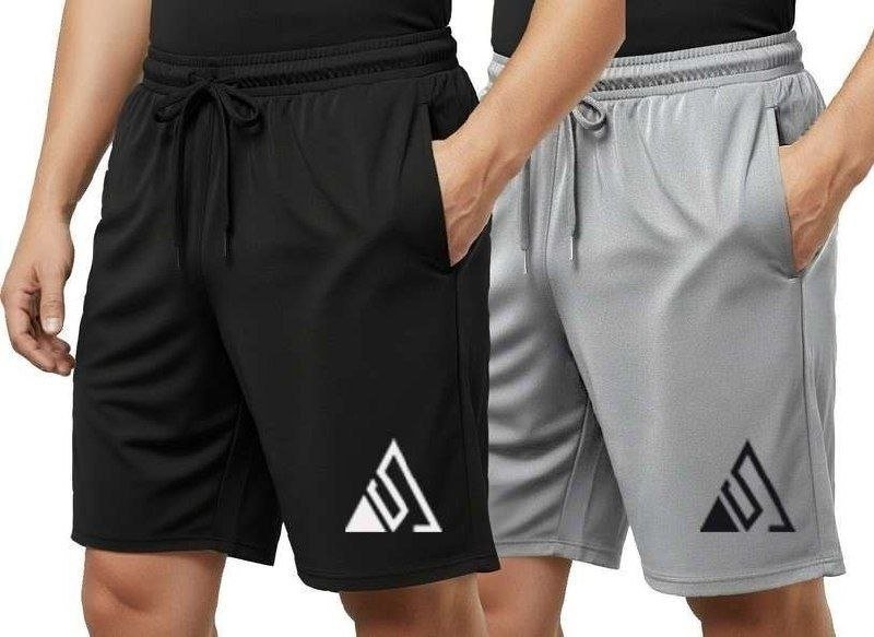Pack Of 2 Solid Men Black Grey Regular Shorts