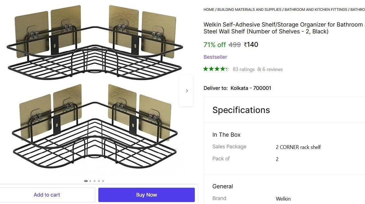 Pack Of 2 Stainless Steel Wall Shelf 140