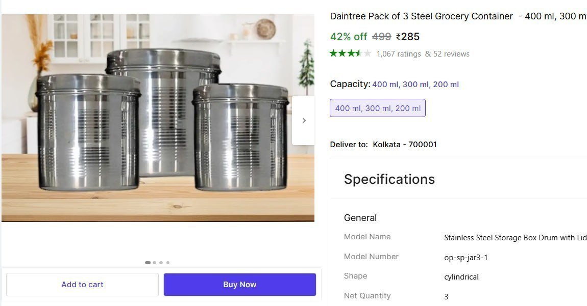 Pack Of 3 Steel Grocery Container 285