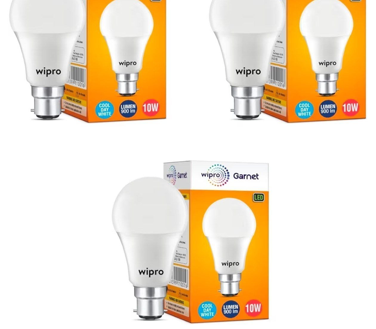 Pack Of 3 Wipro Garnet 10w Led Bulb 120