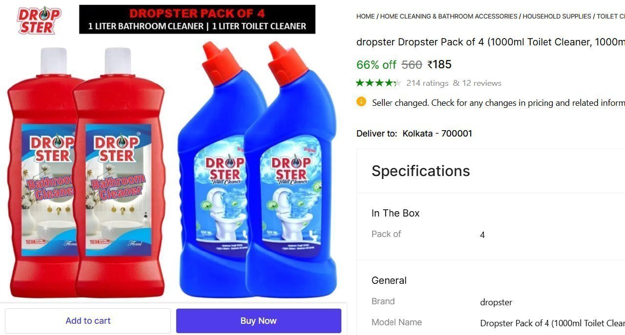 Pack Of 4 (1000ml Toilet Cleaner 1000ml Bathr