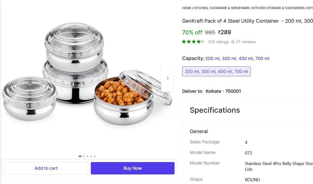 Pack Of 4 Steel Container At 289
