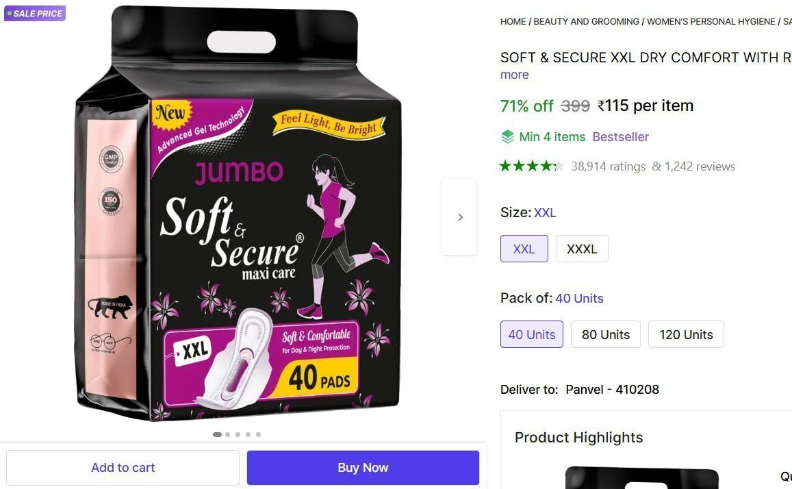Pack Of 40 Sanitary Pads 115min Buy - 4
