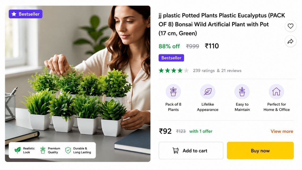 Pack Of 8 Artificial Plants With Pot 110