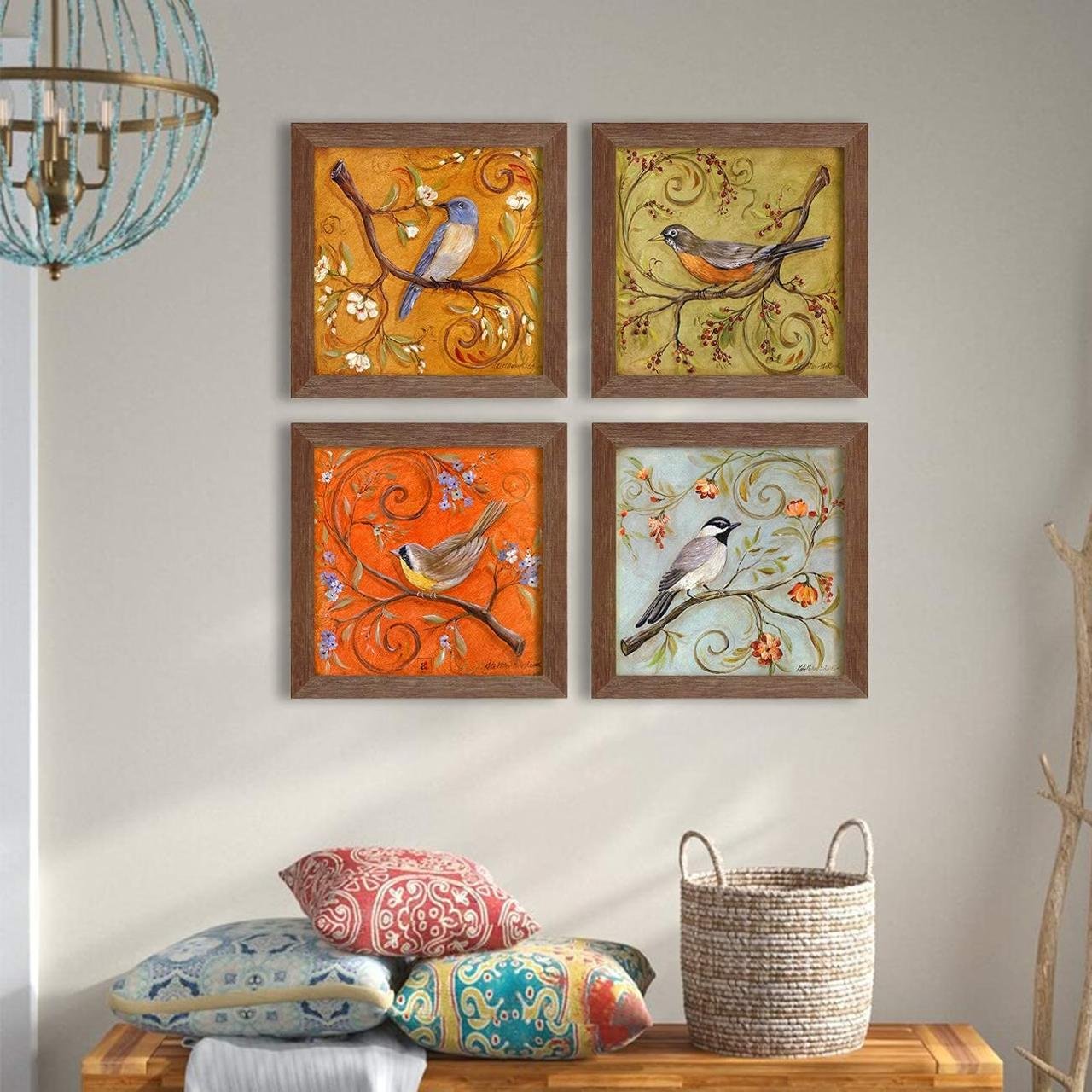 Paintingmantra Floral Birds Theme Framed Painting 
