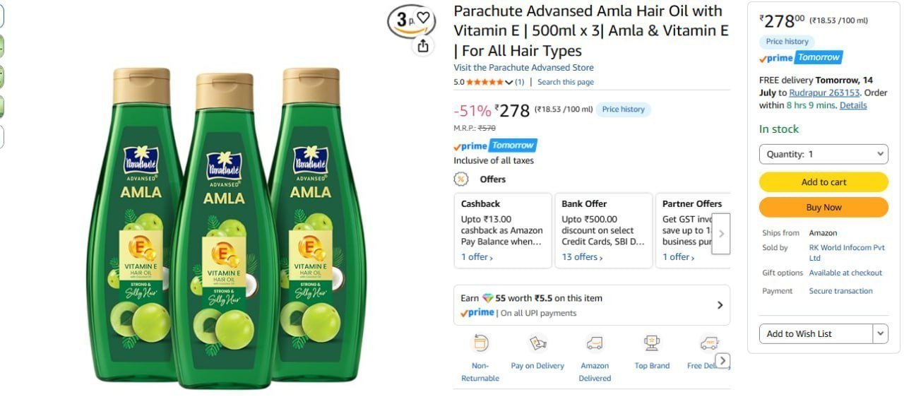 Parachute Advansed Amla Hair Oil (500 Ml X 3)