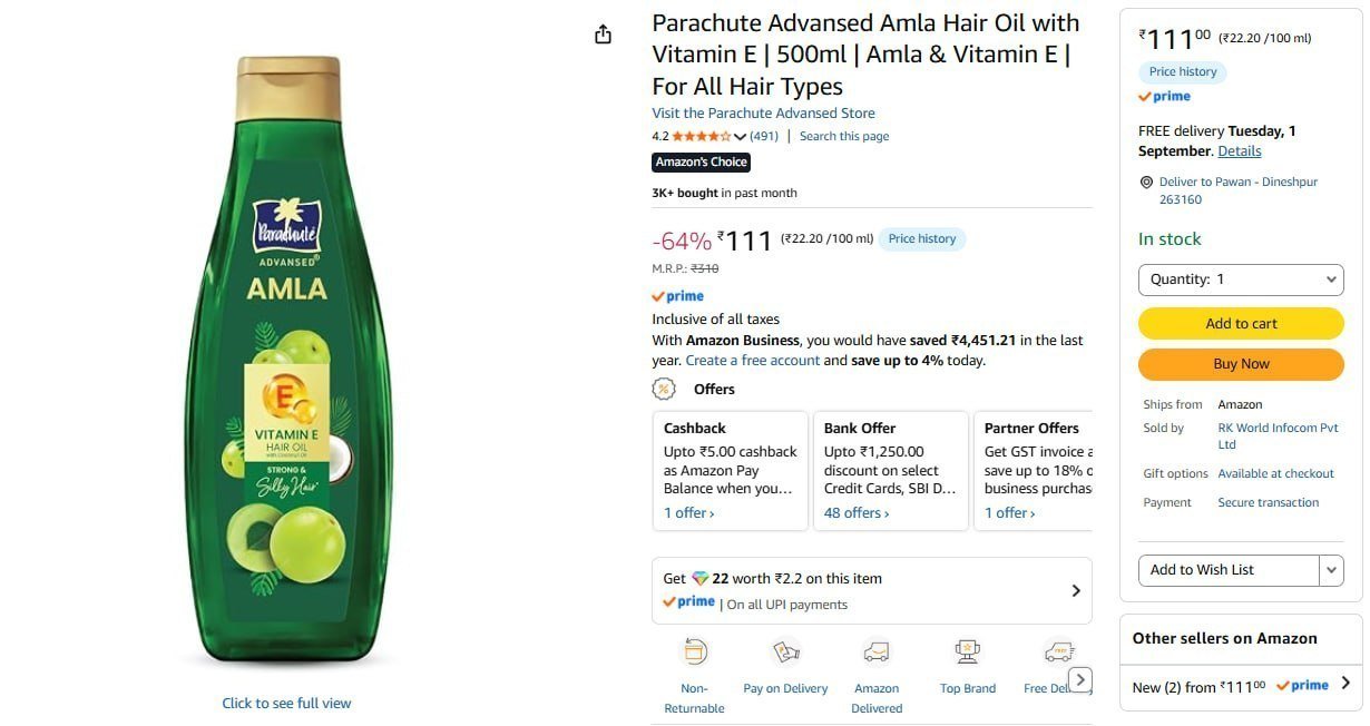 Parachute Advansed Amla Hair Oil With Vitamin