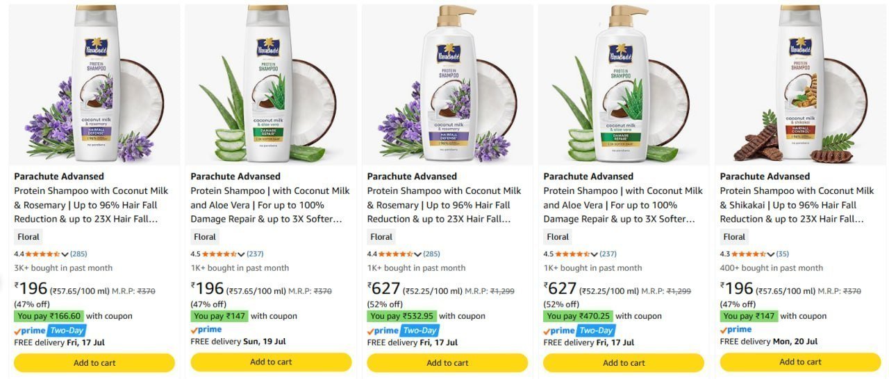 Parachute Shampoo Starts 147 15 25