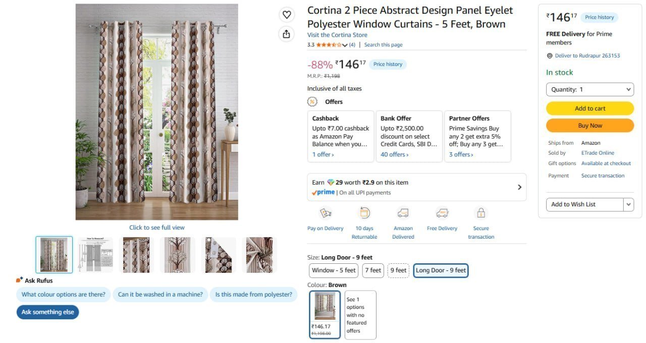 Pcs Window Curtains - 5 Feet 146