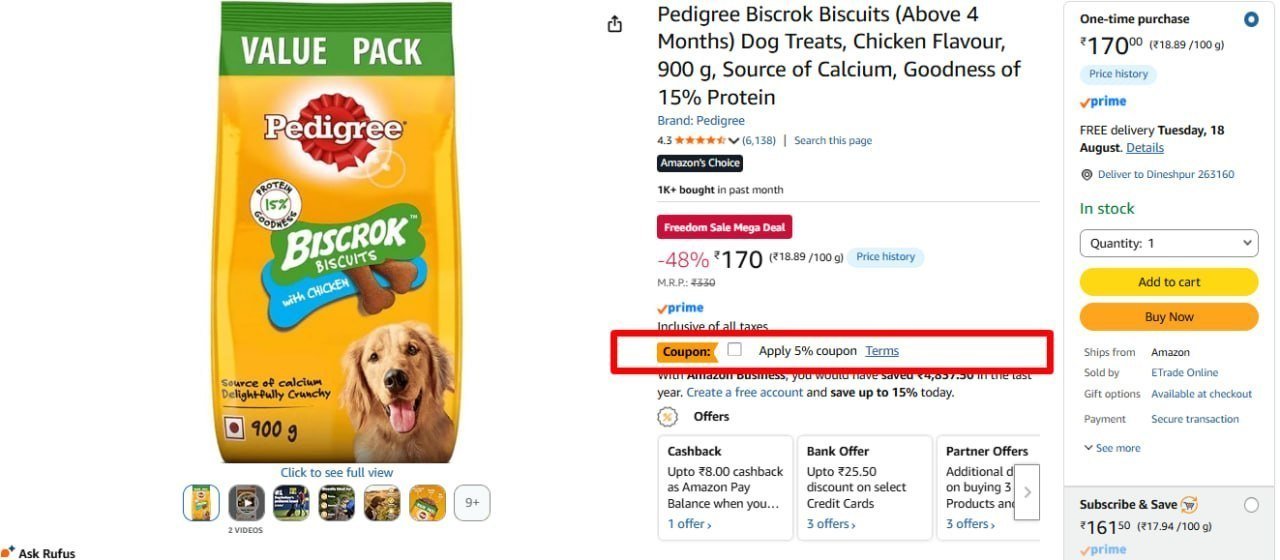 Pedigree 900gm Biscuit 165