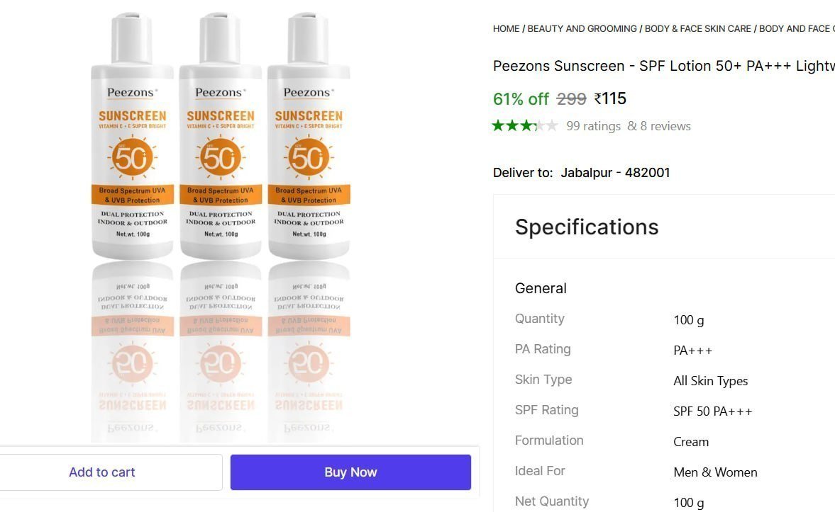 Peezons Pack Of 3 Sunscreen 115