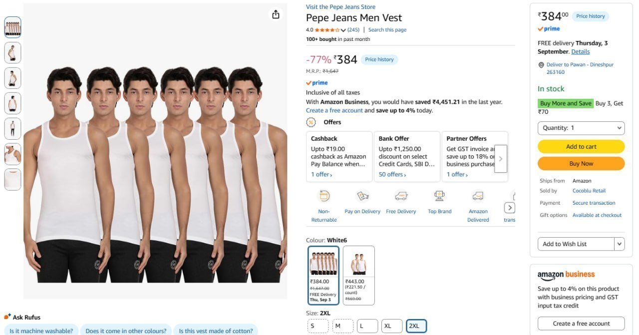 Pepe Jeans Men Vest (pack Of 6) 384