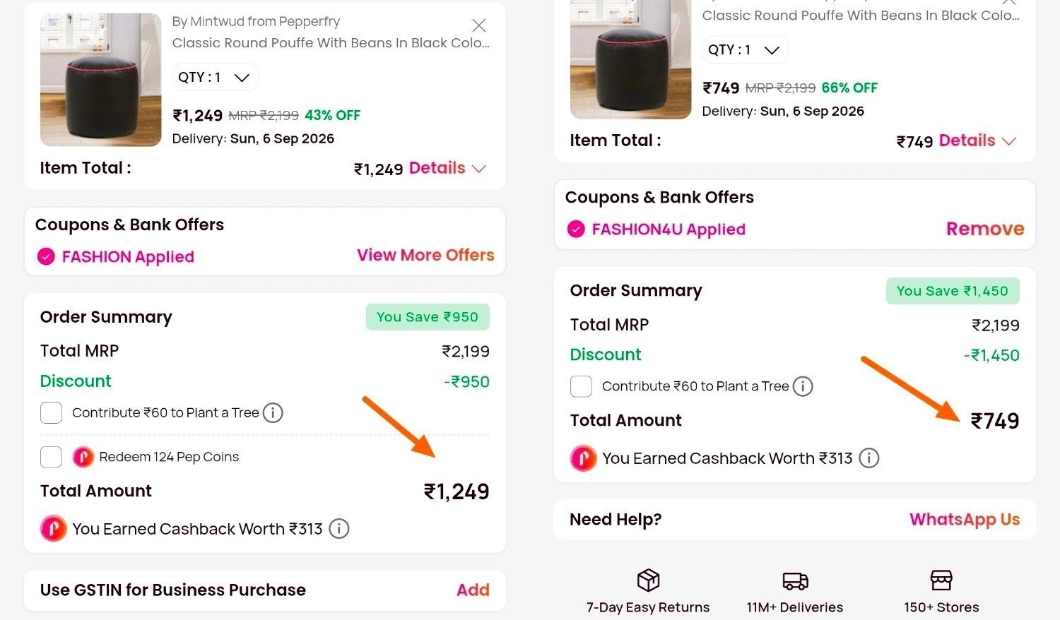 Pepperfry Get 50 Offlink - Fashion4umake Cart