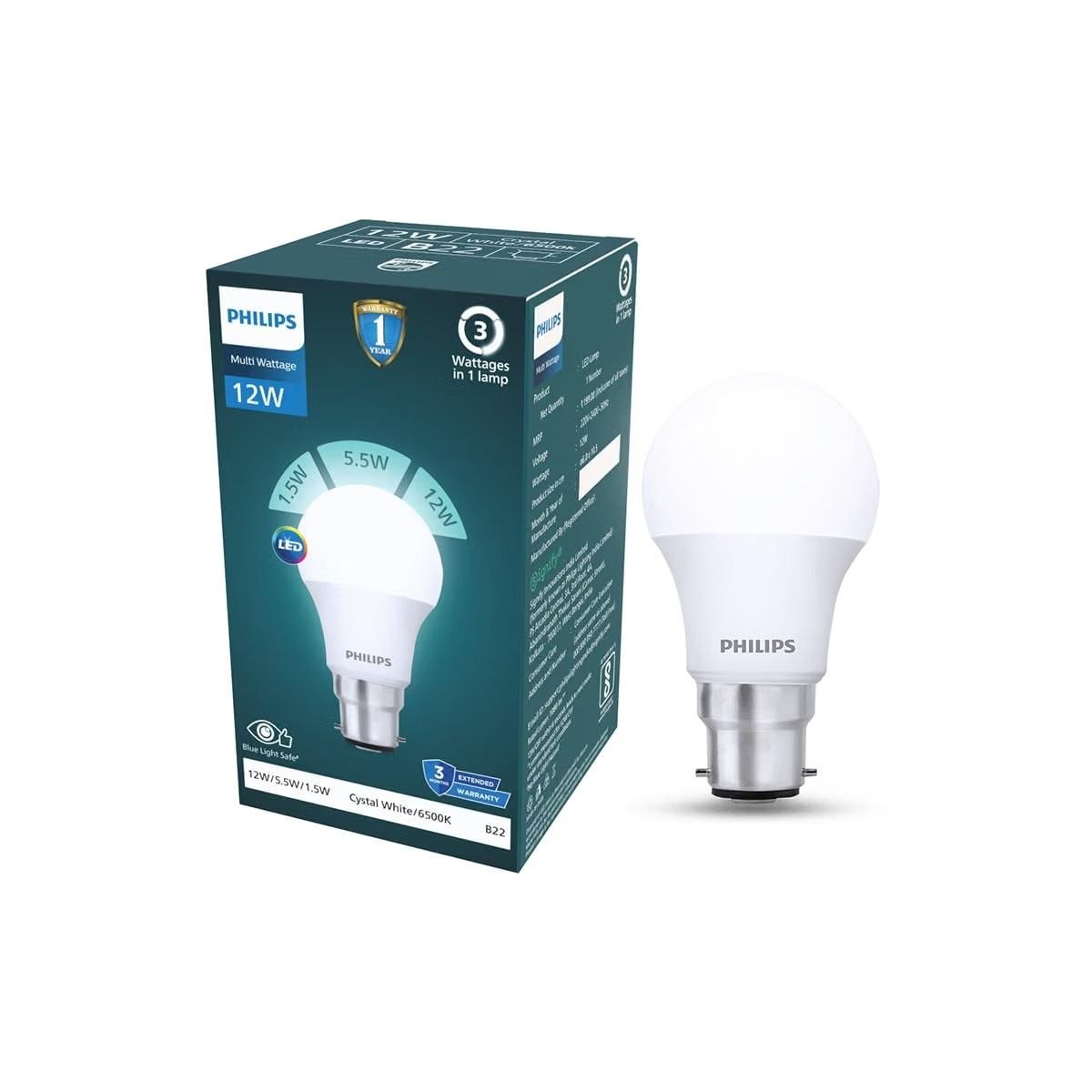 Philips 12w Dimmable Led Bulb Cool White 6500k B22 Base 100