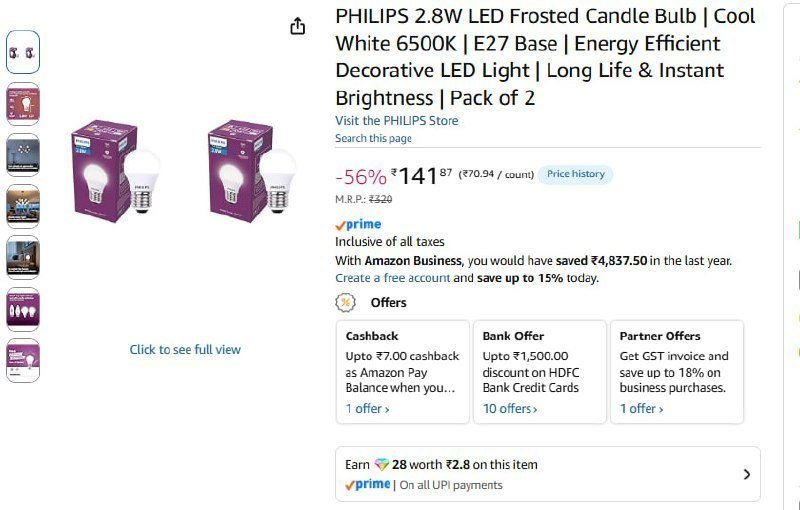 Philips 2 8w Led Frosted Candle Bulb (pack Of 2) 1