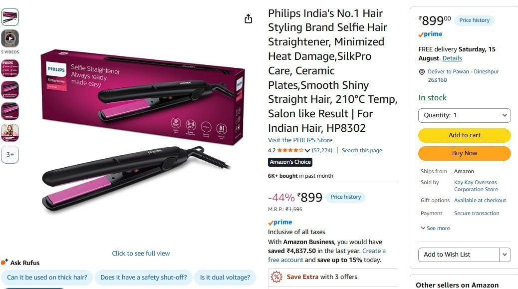 Philips Hair Straightener (black) 899 Regular