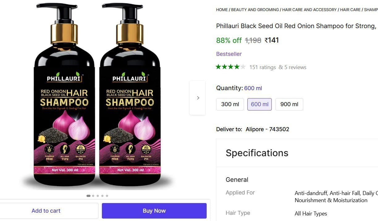 Phillauri Black Seed Oil Red Onion Shampoo 60