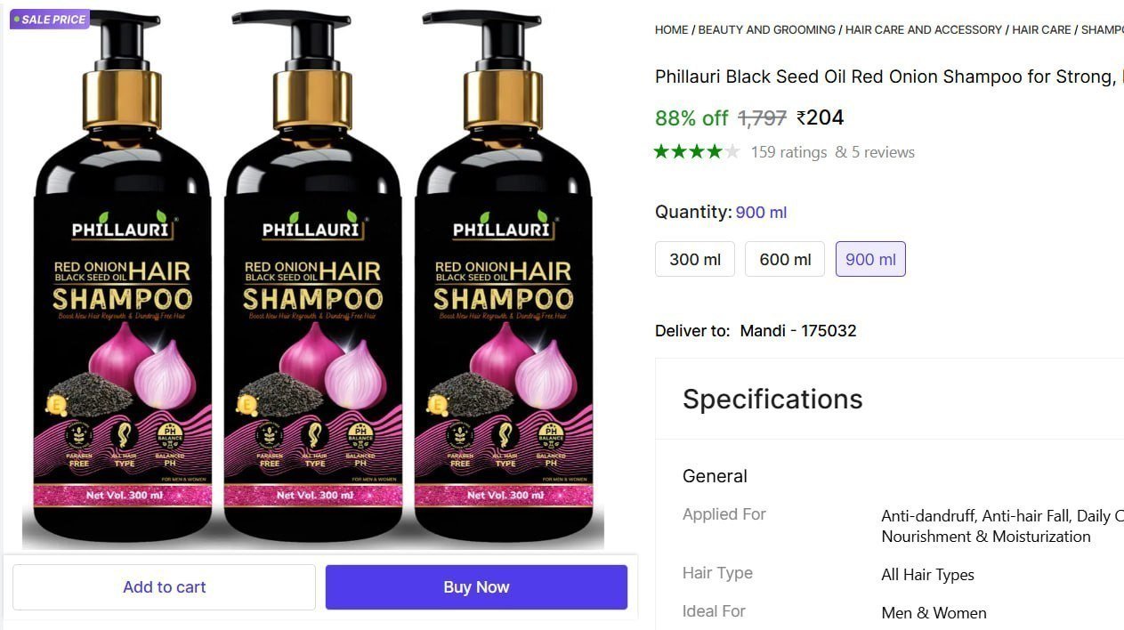 Phillauri Black Seed Oil Red Onion Shampoo (9