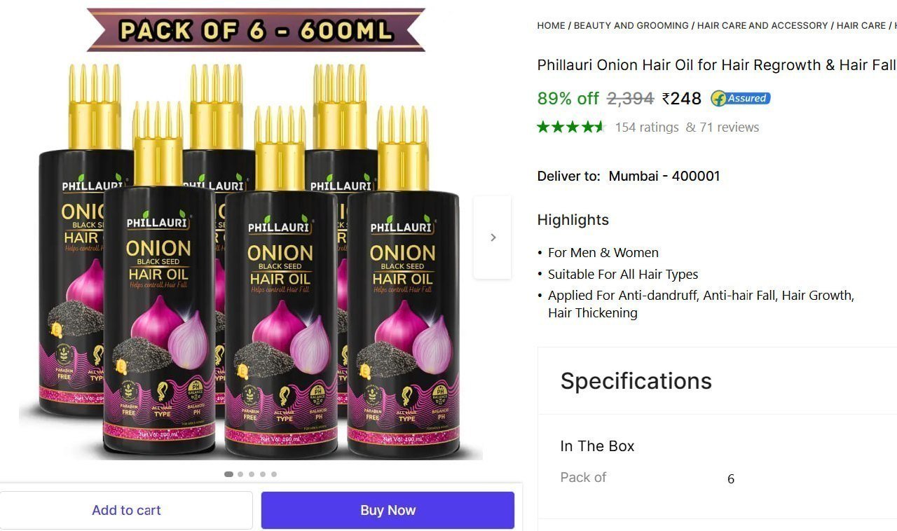 Phillauri Onion Hair Oil 600 Ml 248