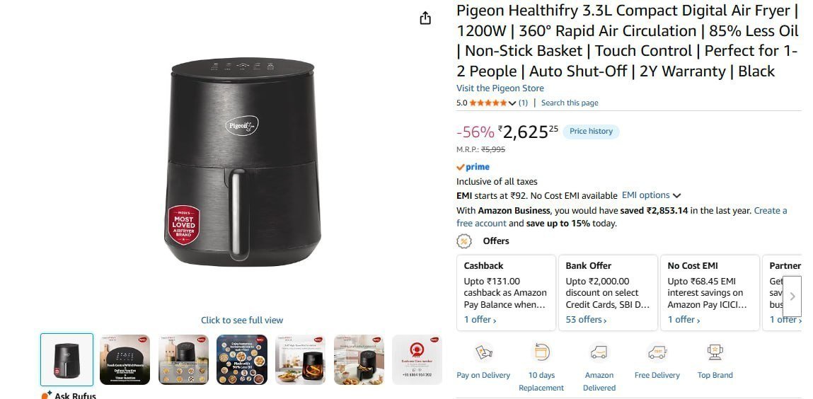 Pigeon Air Fryer 3 3l 2625