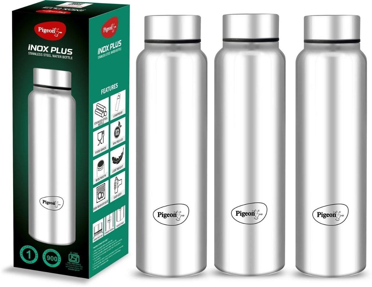 Pigeon Inox Plus 900 Ml Steel Bottle (pack Of