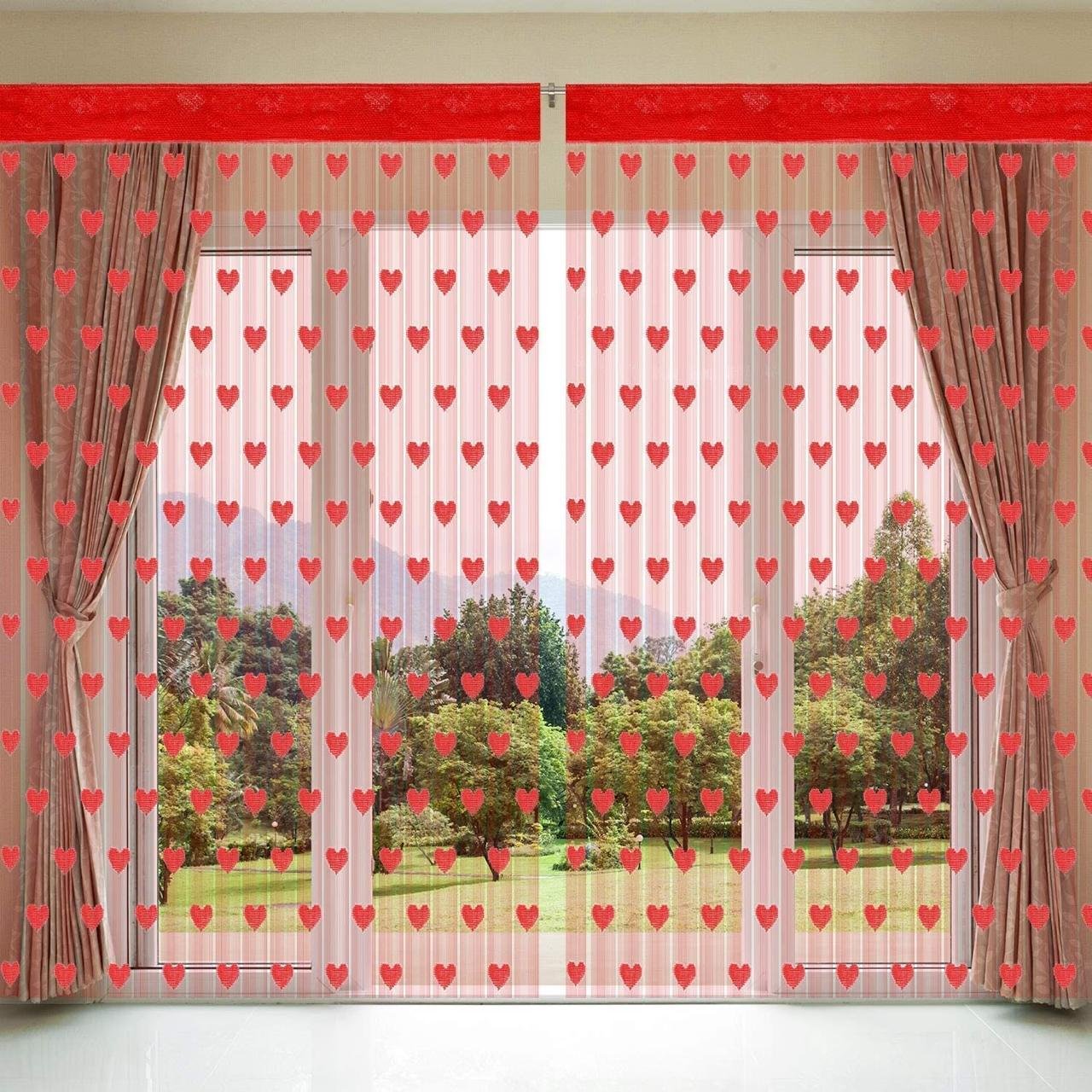 Pindia 6 Feet 1 Pc Red String Net Heart Design Doo
