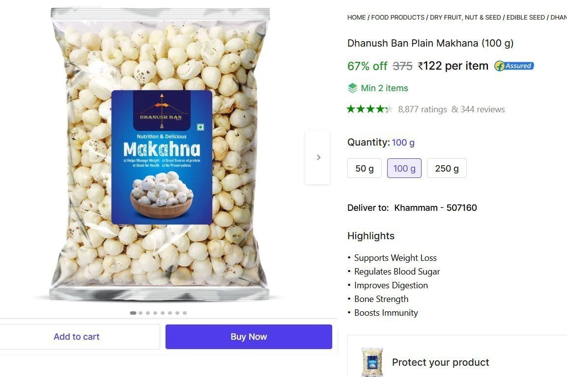 Plain Makhana (100 G) 122 Min Buy - 2