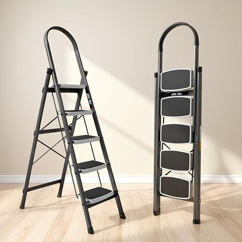 Plantex Steel 5 Step Ladder For Home Wide Anti Ski