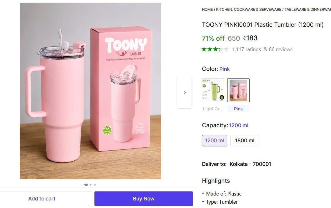 Plastic Tumbler (1200 Ml) 183